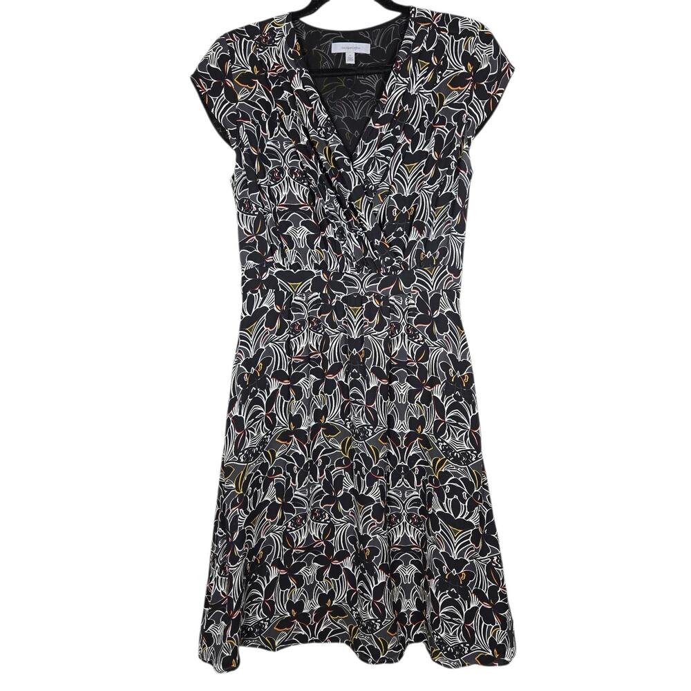 Classiques Entier Silk Dress 4 Multicolored Print V-Neck Short Sleeve Work Party